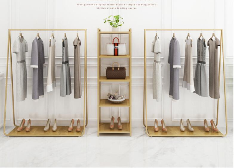 Golden clothing racks Bedroom Furniture Landing coat hanger in cloth stores Gold Iron Hat Frame multi-functional shoe rack