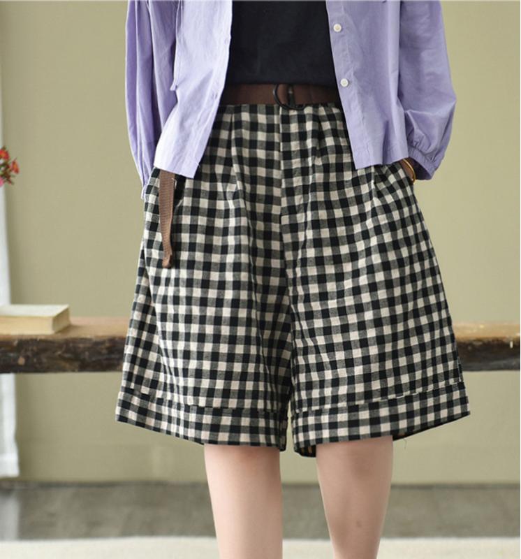 Women Summer Shorts Retro Elastic Waist Loose All-match Cotton and Linen Shorts 2020 New Female Plaid pocket Casual, Figure 1
Women Summer Shorts Retro Elastic Waist Loose All-match Cotton and Linen Shorts 2020 New Female Plaid pocket Casual, Figure 1