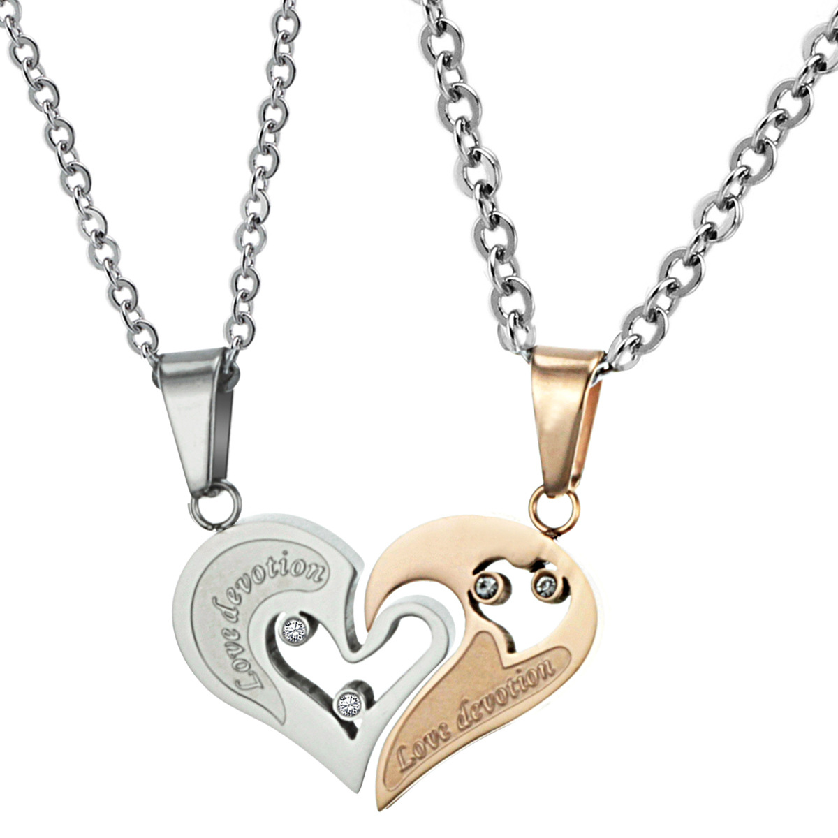 Lover Heart Shape Puzzle Pendant Necklace with Cubic Zirconia 14K Gold Plated Necklace Jewelry Lovers Gift