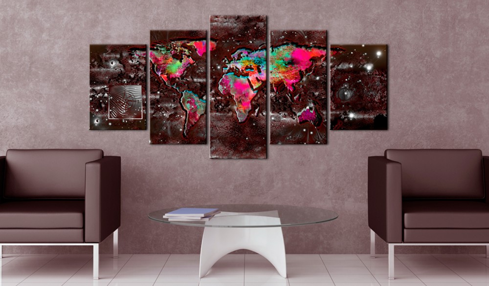 Fashion Wall Art Canvas Painting 5 Pieces Watercolor Retro Metal Map Modern Home Decoration,Choose Color And Size No Frame