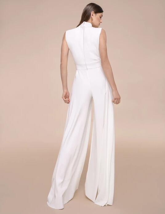 2020 Elie Saab Prom Jumpsuits High Neck Pantsuits Satin Dresses Floor Length Formal Evening Gowns Party Wear Robe De Soiree