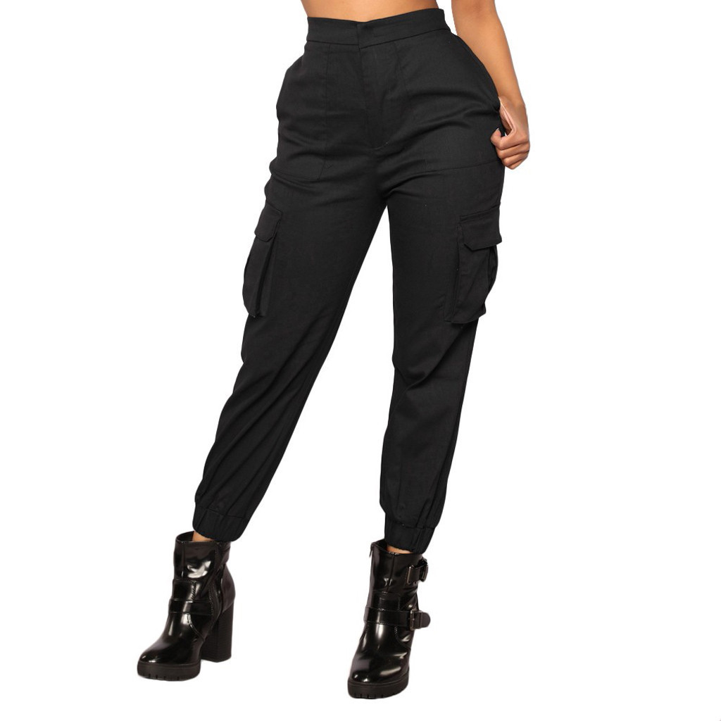High Waist New Loose Joggers Army Harem Camo Streetwear Punk Black Cargo Pants Women Capris Trousers #o C19041102