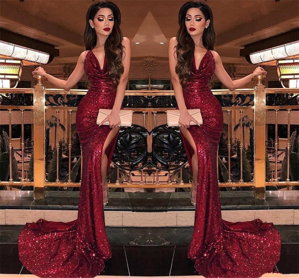 2019 Burgundy V Neck Sequins Mermaid Prom Dresses Sexy High Slits Vestidos De Fiesta Sweep Train Formal Long Evening Party Prom Gowns, Water melon
2019 Burgundy V Neck Sequins Mermaid Prom Dresses Sexy High Slits Vestidos De Fiesta Sweep Train Formal Long Evening Party Prom Gowns, Water melon