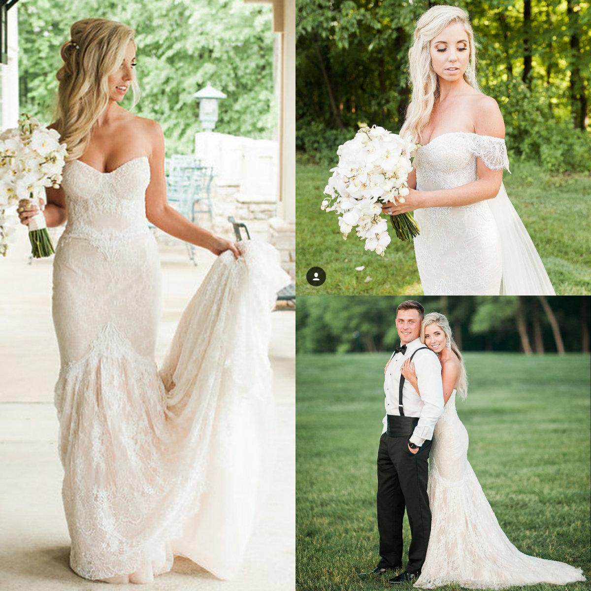 Country Wedding Dresses Full Lace Sweetheart Mermaid Bridal Gowns Sweep Train Custom Made Wedding Dress Slim Fit