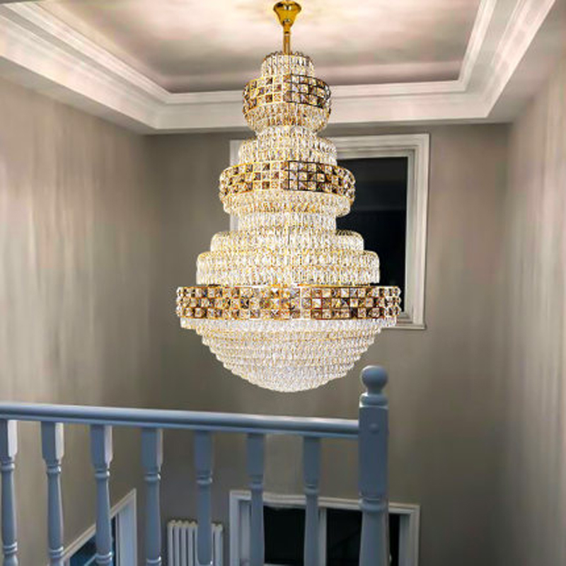 LED Light Modern Crystal Chandeliers Lights Fixture American Chandelier Hotel Interior Home Indoor Lighting Big Long Hanging Lamp Dia120cm/150cm
