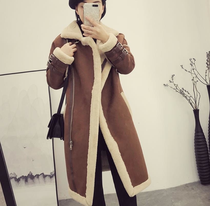 plus size 2XL Women lambs wool coat medium long thick warm shearling coats suede leather fur Jackets autumn winter SH190930