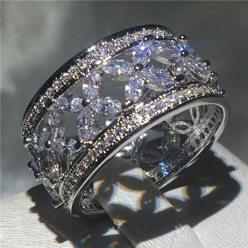 choucong Classic Flower Ring Diamond White Gold Filled Engagement Wedding Band Rings for women men Finger Jewelry