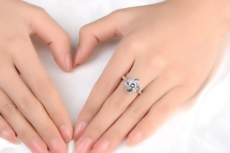 Wholesale-New 925 Sterling Silver Ring Clover Full Drilling Zircon Rings Opening Adjustable Ring For Women Hot