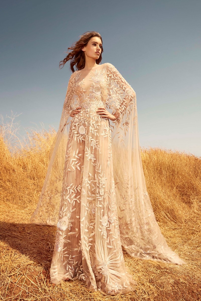 Zuhair Murad 2020 A Line Wedding Dresses With Wrap Long Sleeve Lace Boho Illusion Bridal Gowns Sweep Train Beach Wedding Dress