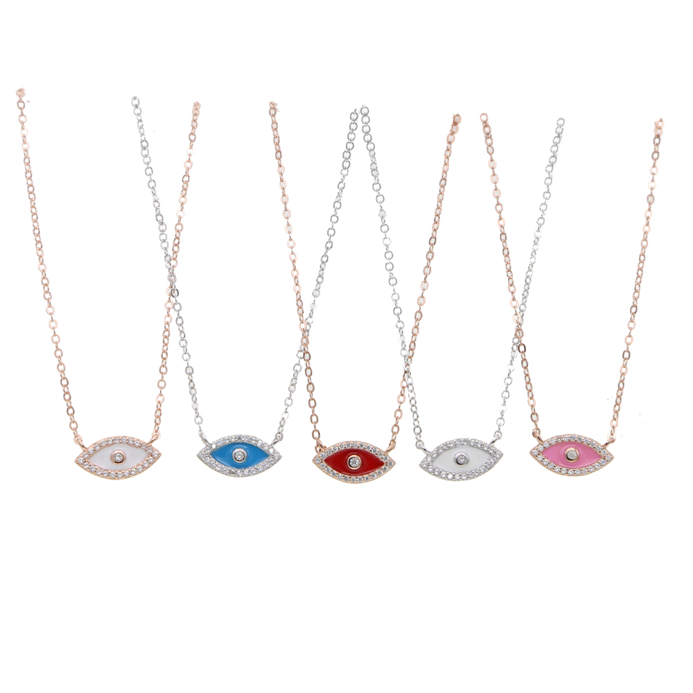 Promotion 5 color Hamsa Blue white pink red enamel Eyes charm pendant With 925 Sterling Silver Jewelry link Chain Necklace CJ191225