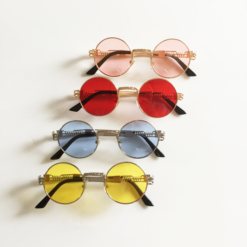 LuxuryPeekaboo vintage retro gothic steampunk mirror sunglasses gold and black sun glasses vintage round circle men UV gafas de s