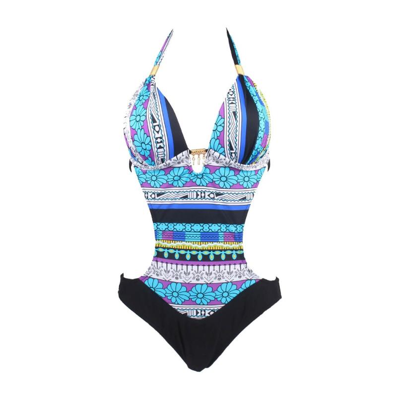 2019 Hot Sale Vintage Retro One Piece Swimsuit Womens Sexy Ethnic Geometric Monokini Swimwear