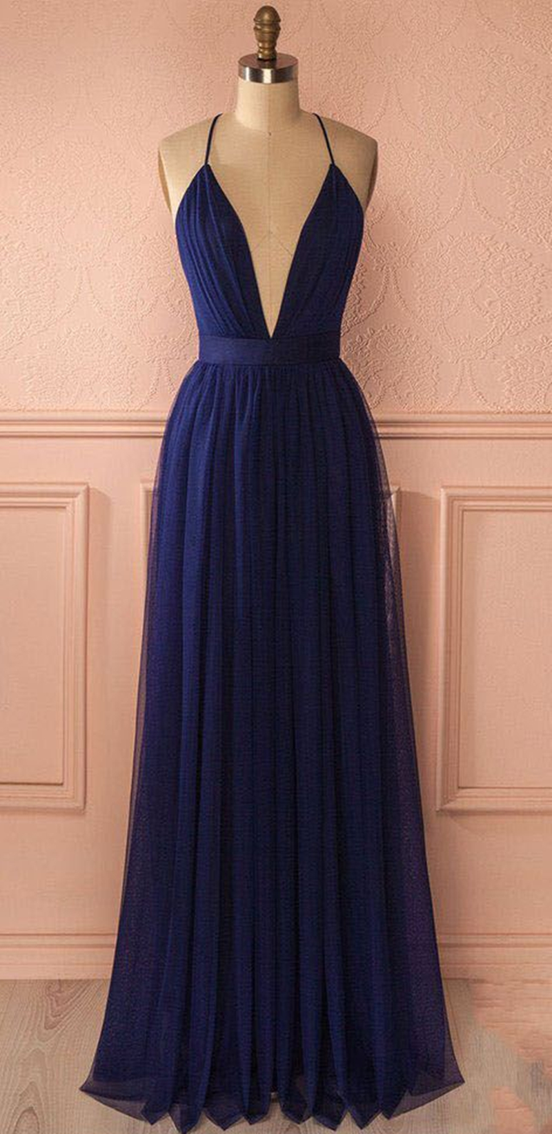 2019 Spaghetti Straps Long Chiffon Prom Dresses Deep V-neck Long Crystals Formal Evening Party Dress Bridesmaid Wear Party Gown QC1353