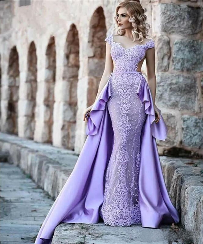 Custom Made Mermaid Prom Dresses Detachable Train Lace Appliques Arabic Dubai Evening Dress Sexy Backless Party Gowns