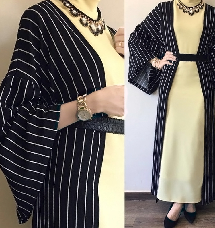 Muslim Striped Stitching Abaya Cardigan Maxi Dress Long Robe Gowns Tunic Kimono Middle East Ramadan Dubai Arab Islamic Clothing
Muslim Striped Stitching Abaya Cardigan Maxi Dress Long Robe Gowns Tunic Kimono Middle East Ramadan Dubai Arab Islamic Clothing