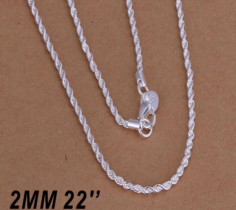 Top Quality 925 Sterling Silver Men Women Twist ROPE Chain Necklaces 2MM