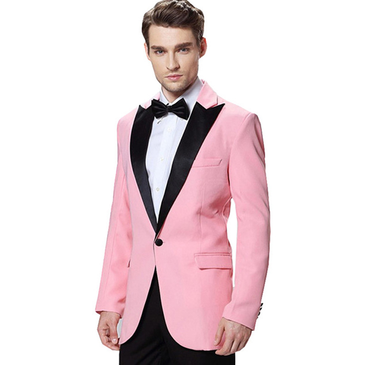 Handsome Pink Groom Wedding Tuxedos Black Peaked Lapel One Button Men Formal Blazer Only One Jacket For Groom Wear