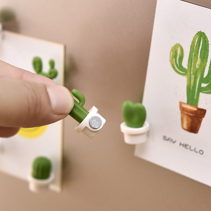 Cactus Fridge Magnets Cute Succulent Plant Magnet Button Cactus Refrigerator Message Sticker Magnet 6Pcs/Set