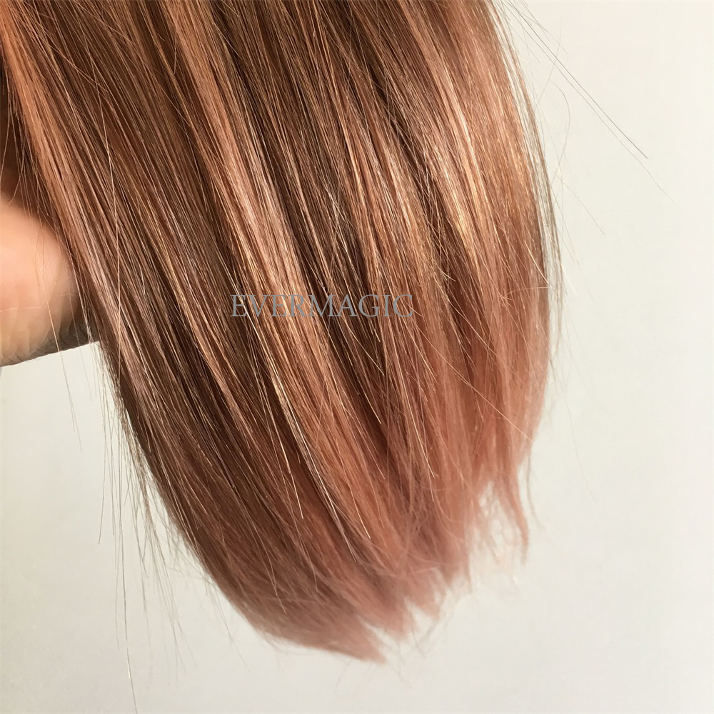 Remy Human Hair Double Weft Hair Extensions Balayage Ombre Color #3 Dark Brown Fading to Rose gold Ombre Color Extensions