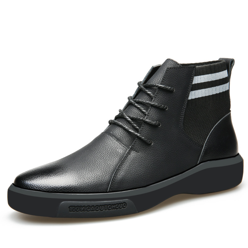 Autumn and winter new style High quality leather men's high boots Leather stitching fashion shoes
