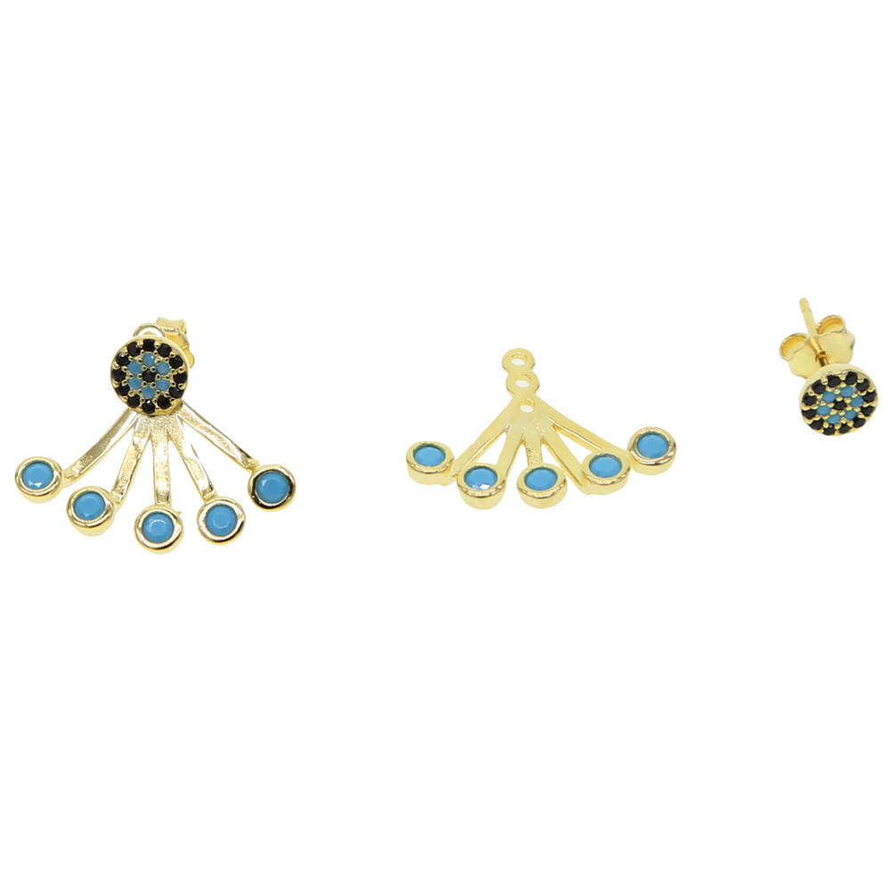 double sided evil eye jacket earring for women 925 sterling silver boho bohemia style lcuky eye earring