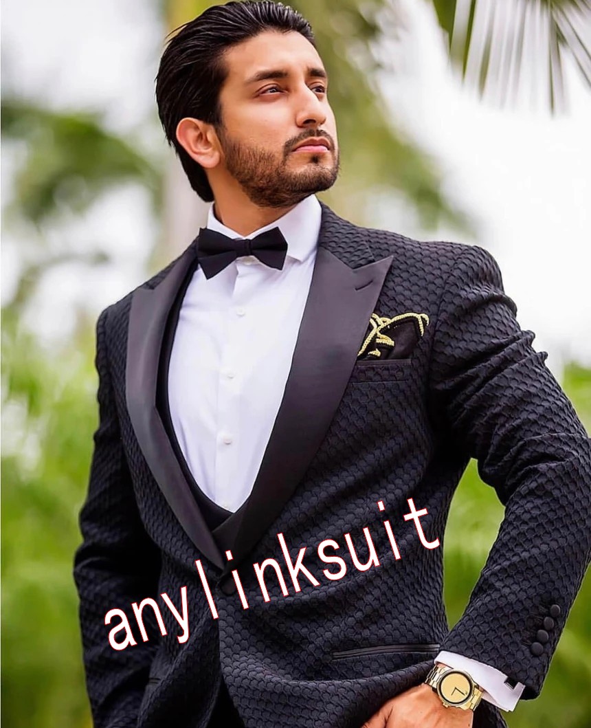 Latest Design One Button Black Wedding Men Suits Peak Lapel Three Pieces Business Groom Tuxedos (Jacket+Pants+Vest+Tie) W1140