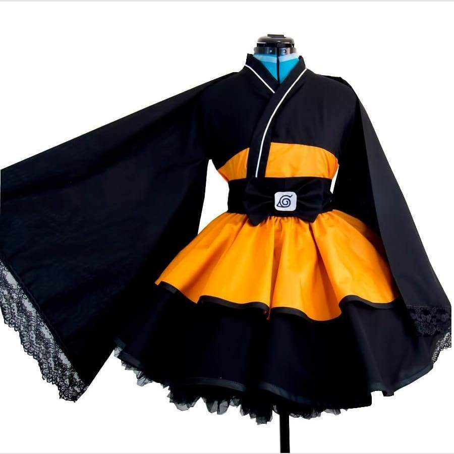 

Naruto Shippuden Uzumaki Naruto Female Lolita Kimono Dress Anime Cosplay Costume, Black