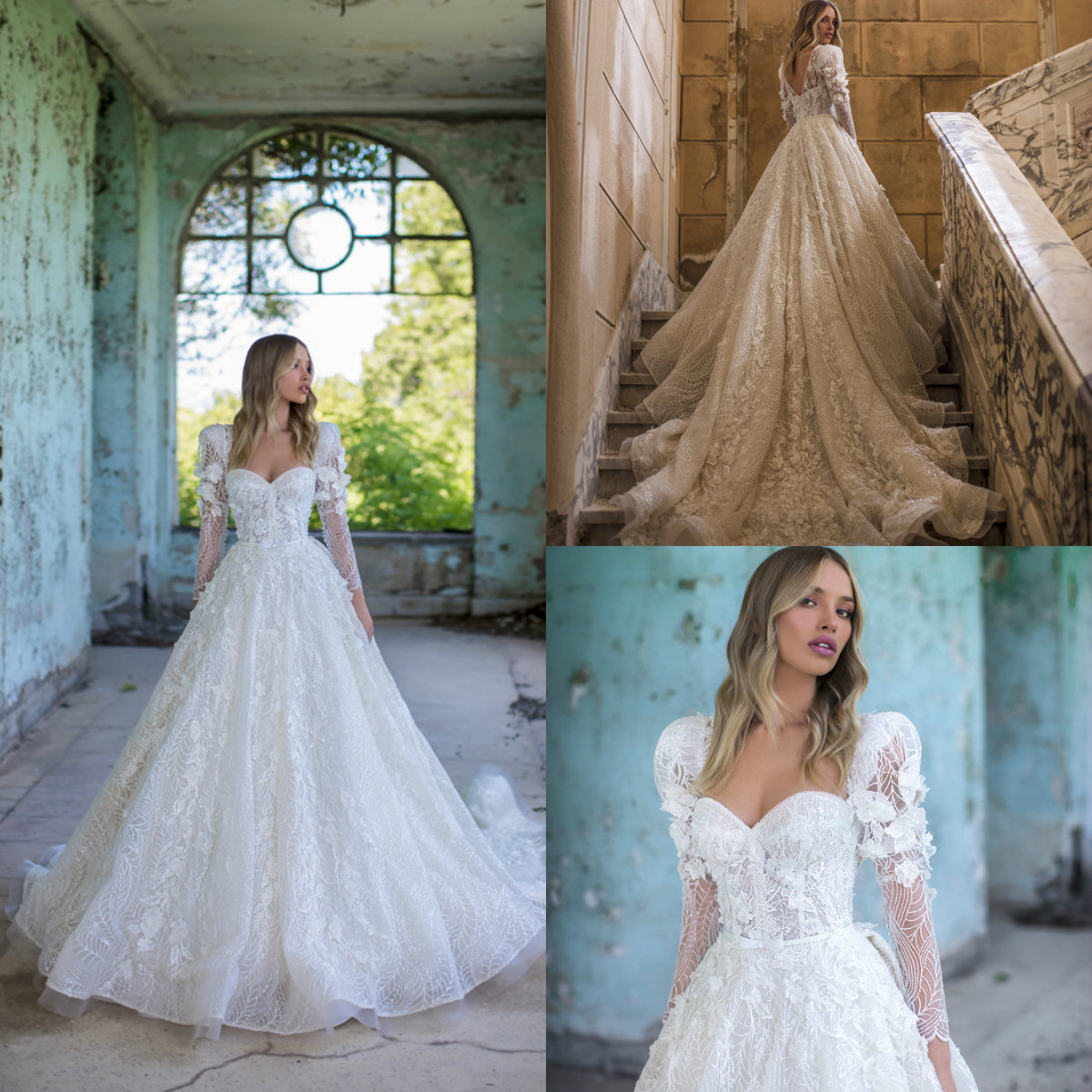2020 Vintage Wedding Dresses Bridal Gowns Lace 3D Floral Appliques A Line Robe De Mariee Custom Made Sweetheart Long Sleeve Wedding Gowns