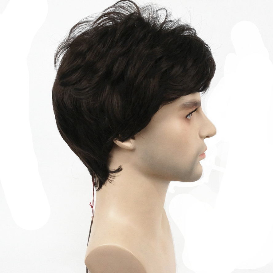 StrongBeauty Men Wig Dark Brown Natural Short Straight Hair Synthetic Full Wigs Wig Dark Brown Natural Short Straight Hair Synthetic