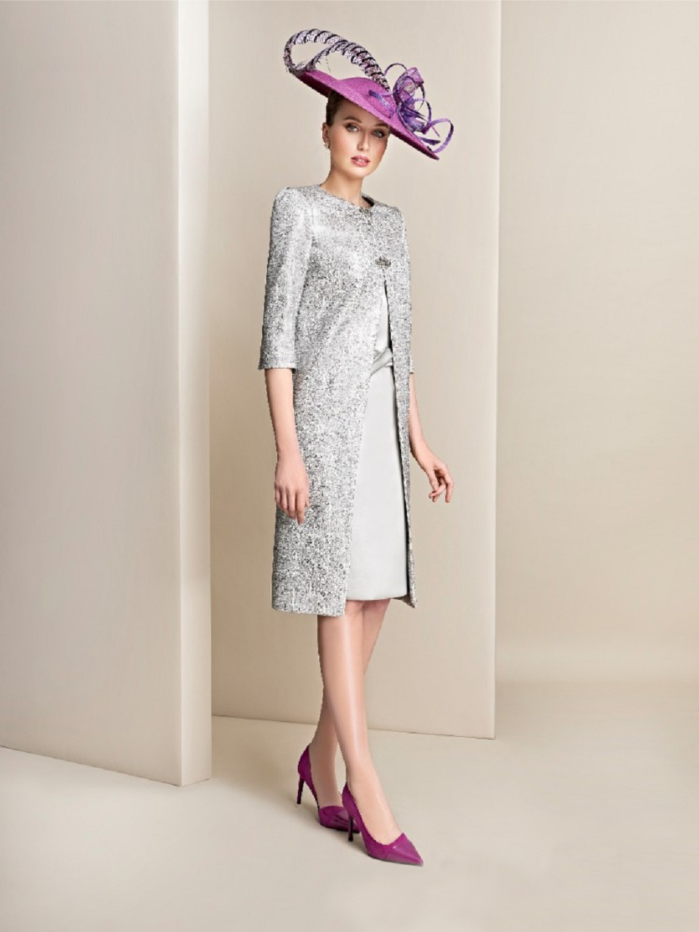 Silver Knee Length Mother Of The Bride Dresses With Jacket 3/4 Long Sleeve Wedding Guest Dress Custom Made Plus Size Evening Gowns