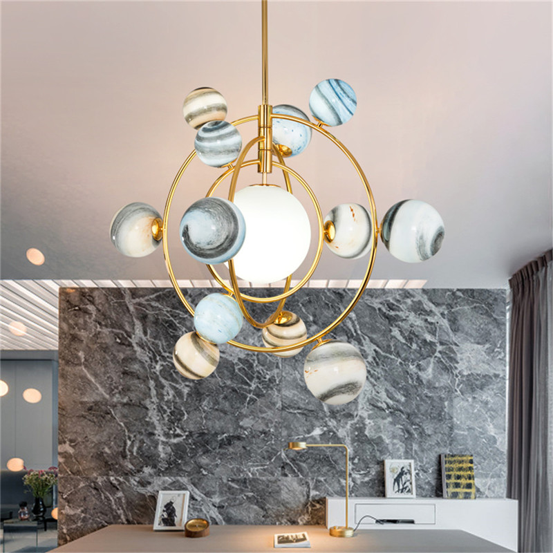 2019 new stray earth chandelier Nordic creative lamp round planet chandelier living room study children room chandelier