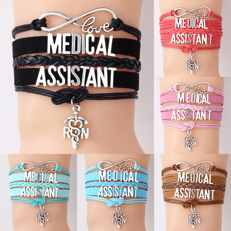 2019 Medical Assistant Nurse bracelets RN Letter charm Braided leather rope wrap bangle For women Fashion Jewelry Nurse's day Gift
2019 Medical Assistant Nurse bracelets RN Letter charm Braided leather rope wrap bangle For women Fashion Jewelry Nurse's day Gift