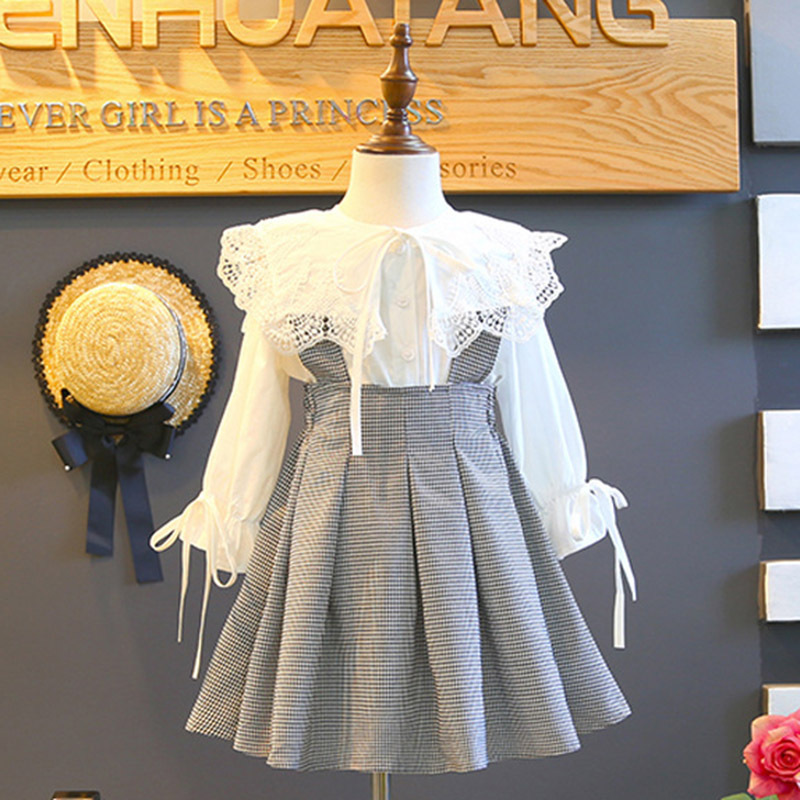 Girls Dress 2020 New Spring England Style Lace Long Sleeve Shirt + Plaid Strap Dress 2 Pieces Sets For Princesss 3-7 Years, White
Girls Dress 2020 New Spring England Style Lace Long Sleeve Shirt + Plaid Strap Dress 2 Pieces Sets For Princesss 3-7 Years, White
