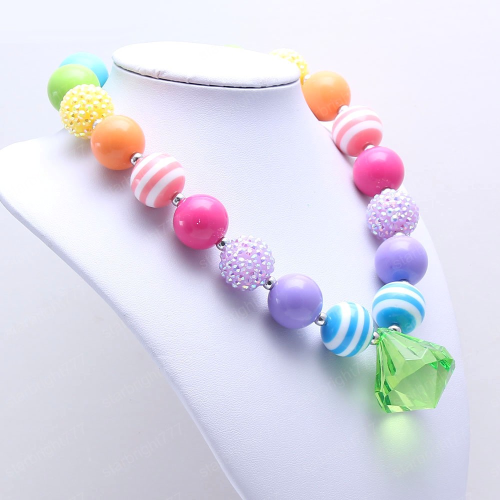 Colorful Acrylic Beads Necklace For Child/Girls/Kids Chunky Bubblegum Necklace Handmade Party Jewelry Gift New
