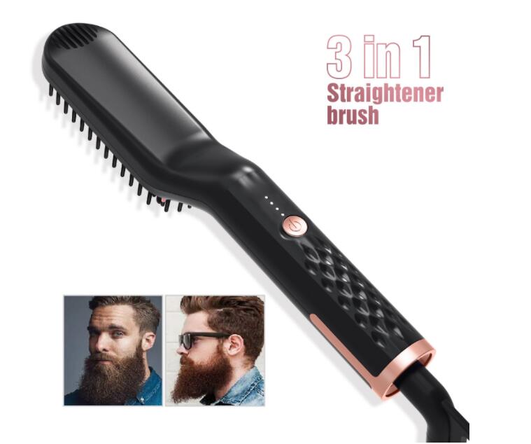 Beard Straightener Hair Straightener Brush Anti Static Ceramic Heating Detangling Faster Straightening Beard Comb For Men