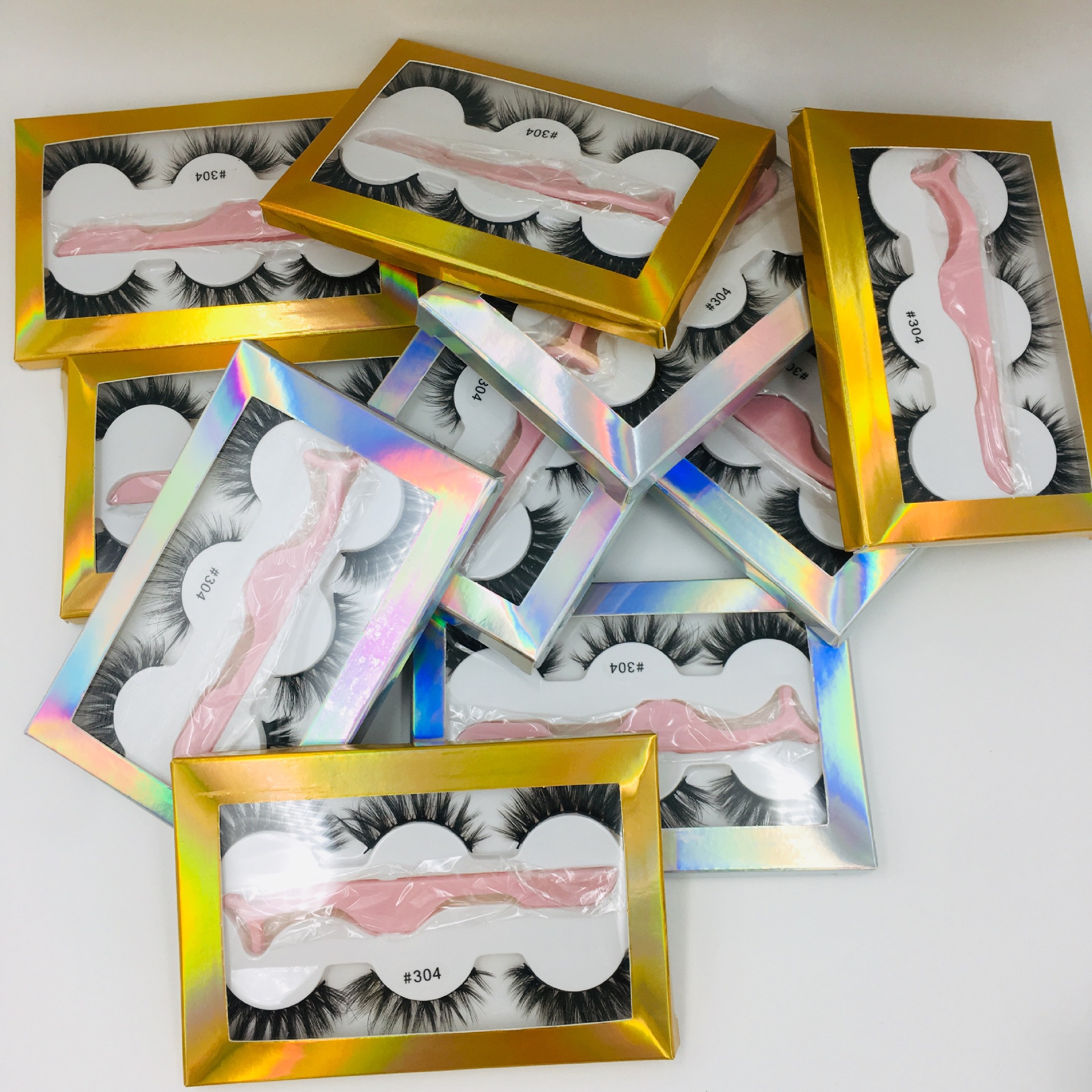 False eyelash 3d mink lashes 3 pair lashes thick Faux 3D real mink eyelashes with tweezers in box 6styles