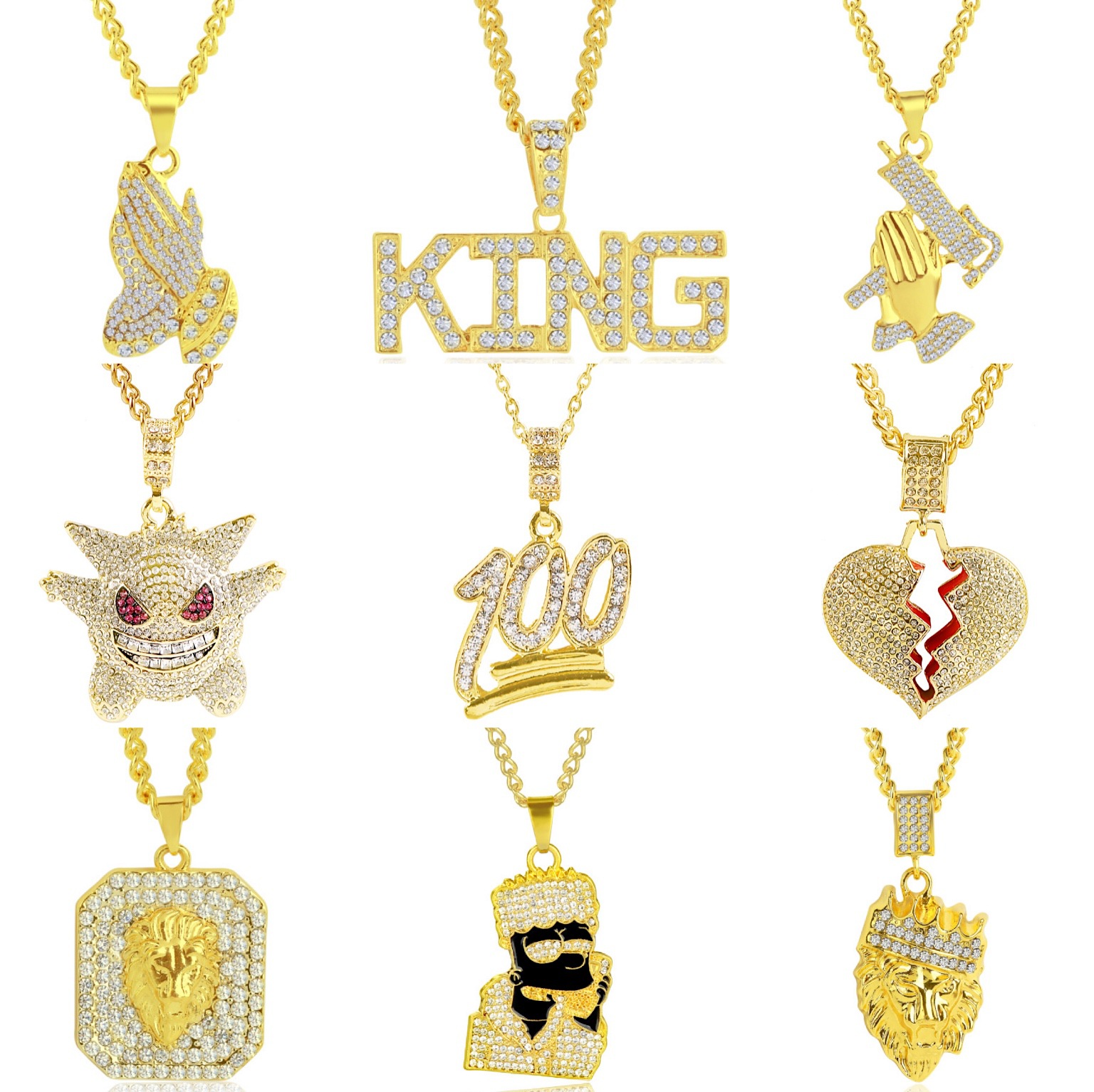 Fashion 18K Gold Hip Hop Rap Iced Out Crystal Rhinestone Pendant Necklace for Women Men Punk Jewelry, Silver
Fashion 18K Gold Hip Hop Rap Iced Out Crystal Rhinestone Pendant Necklace for Women Men Punk Jewelry, Silver