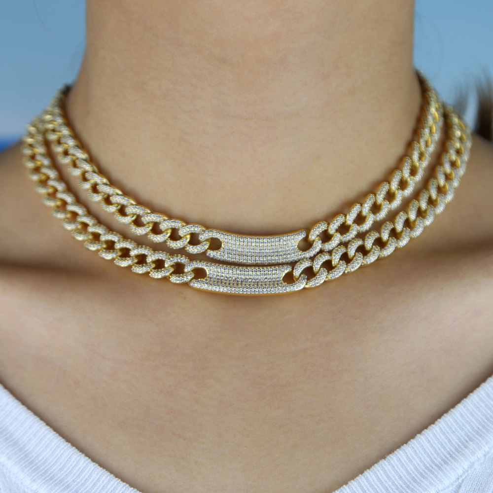 Fashion Animal butterfly bar Pendant Necklace Charm miami Cuban chain Gold Silver Cubic Zircon women Hip hop Rock Jewelry