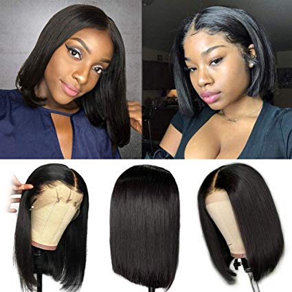 Short Bob Human Hair Lace Front Wig Brazilian Virgin Glueless Silky Straight Hair Wigs with Baby Hair for Black Women 130%