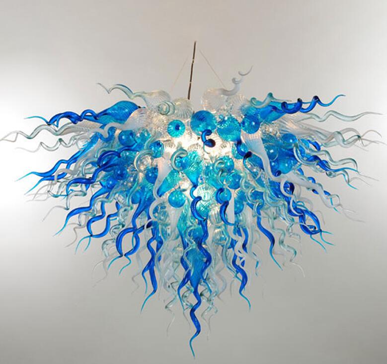 Hand Blown Glass Chandelier Blue and Clear Color Home Lamps Pendant LED Bulbs Murano Glass Chandelier Italian Style Chandelier
