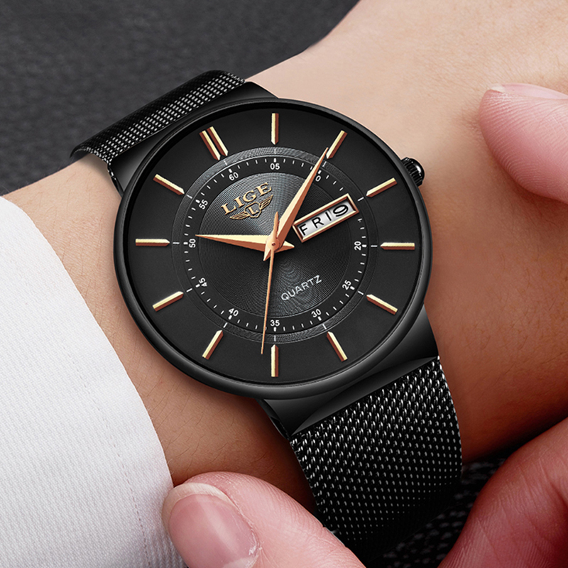 Mens Watches LIGE Top Brand Luxury Waterproof Ultra Thin Date Clock Male Steel Strap Casual Quartz Watch Men Sports Wrist Watch CJ191217
