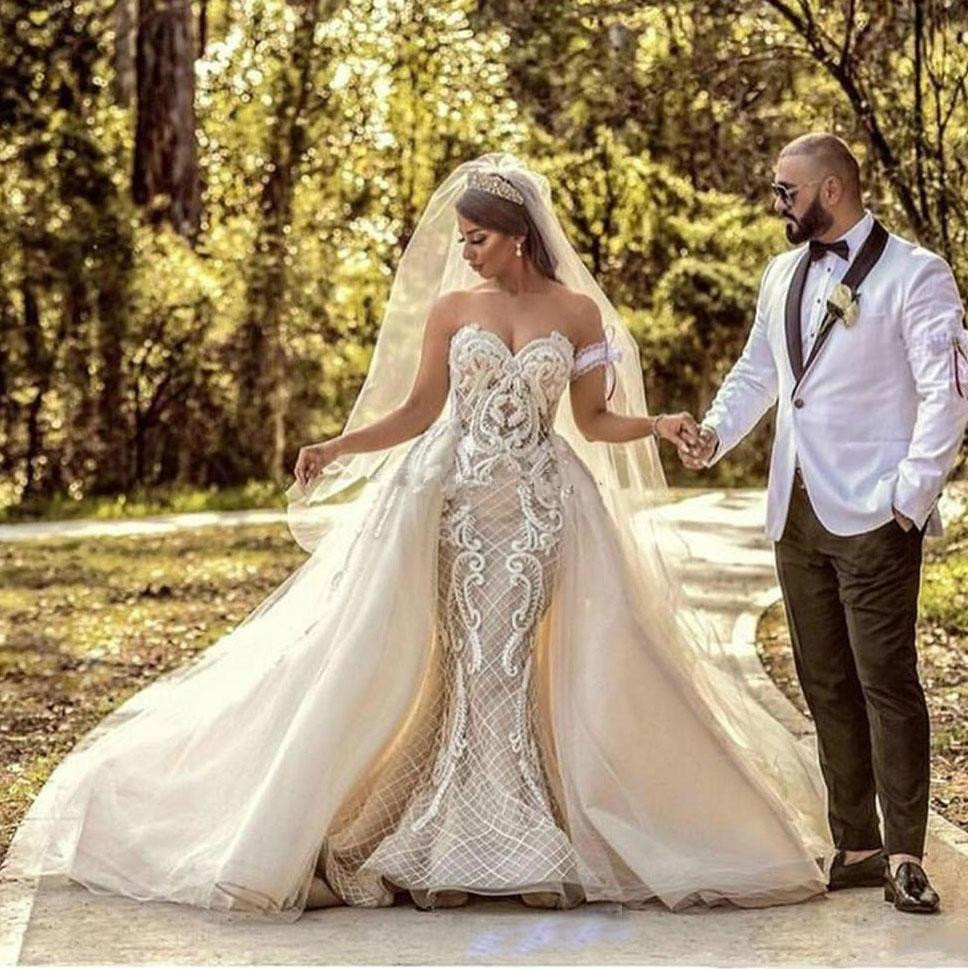 Luxury Lace Mermaid Wedding Dresses with Detachable Train Sweetheart Bridal Gowns Plus Size Long Wedding Dress robes de mariée