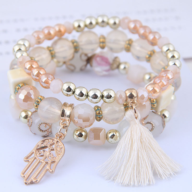 New Multilayer Bohemian Bracelet for Women Girls Crystal Beaded Strand Bangle Charm Stackable Bracelets Set Stretch Beach Boho Jewelry