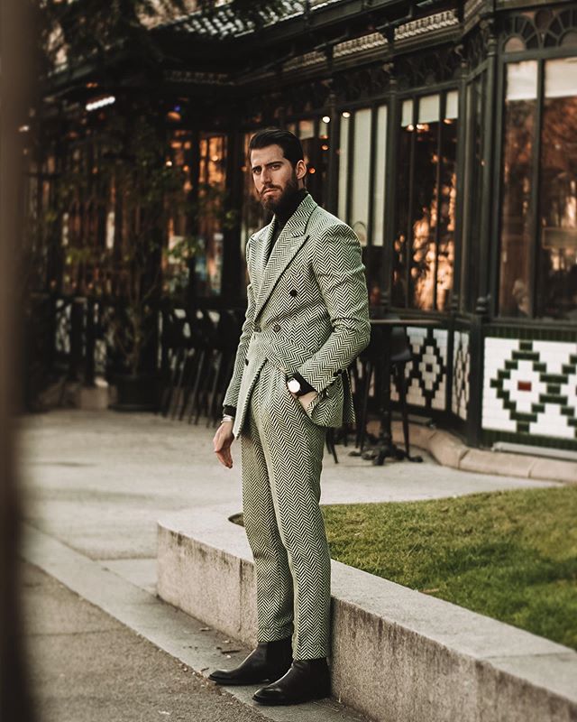 New Unique Design Mens Tuxedos Wedding Suits Groom Double Breasted Peaked Lapel Formal Work Prom Office Blazer(Jacket+Pants)