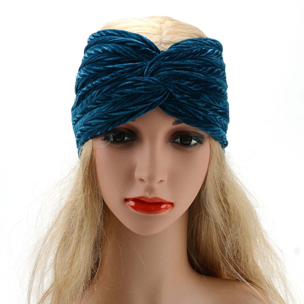 XDOMI New Winter Fold Velvet Headband For Women Vintage Cross Turban Wide Elastic Hair Band Female Solid Hair Accessories