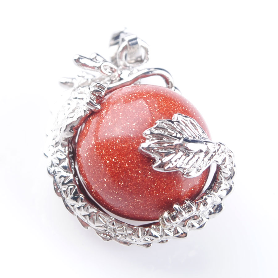 WOJIAER Dragon Stainless Pendant Gothic Handmade Men Jewelry Round Natural Golden Sand Gemstone Ball N3136