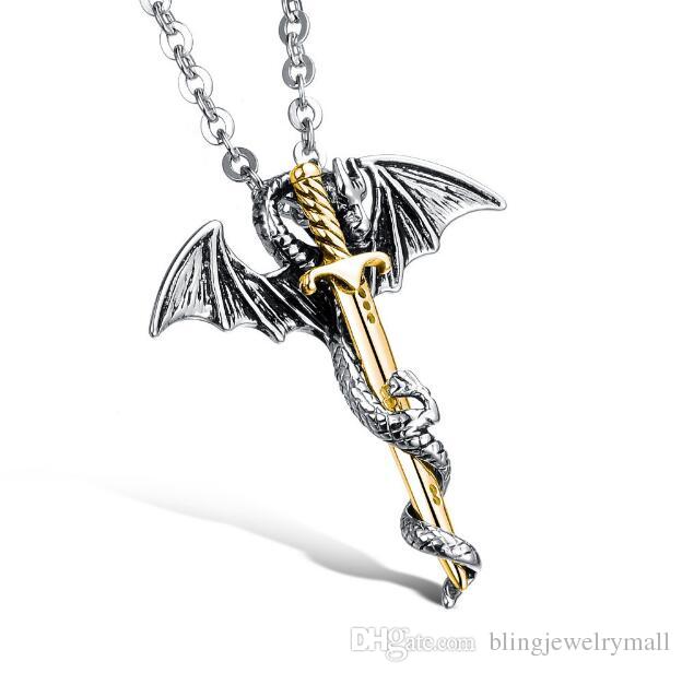 Personality Dragon & Sword Man Pendant Necklaces Punk Silver/ Gold Color Stainless Steel Men Jewelry Free Link Chain GX937J
Personality Dragon & Sword Man Pendant Necklaces Punk Silver/ Gold Color Stainless Steel Men Jewelry Free Link Chain GX937J