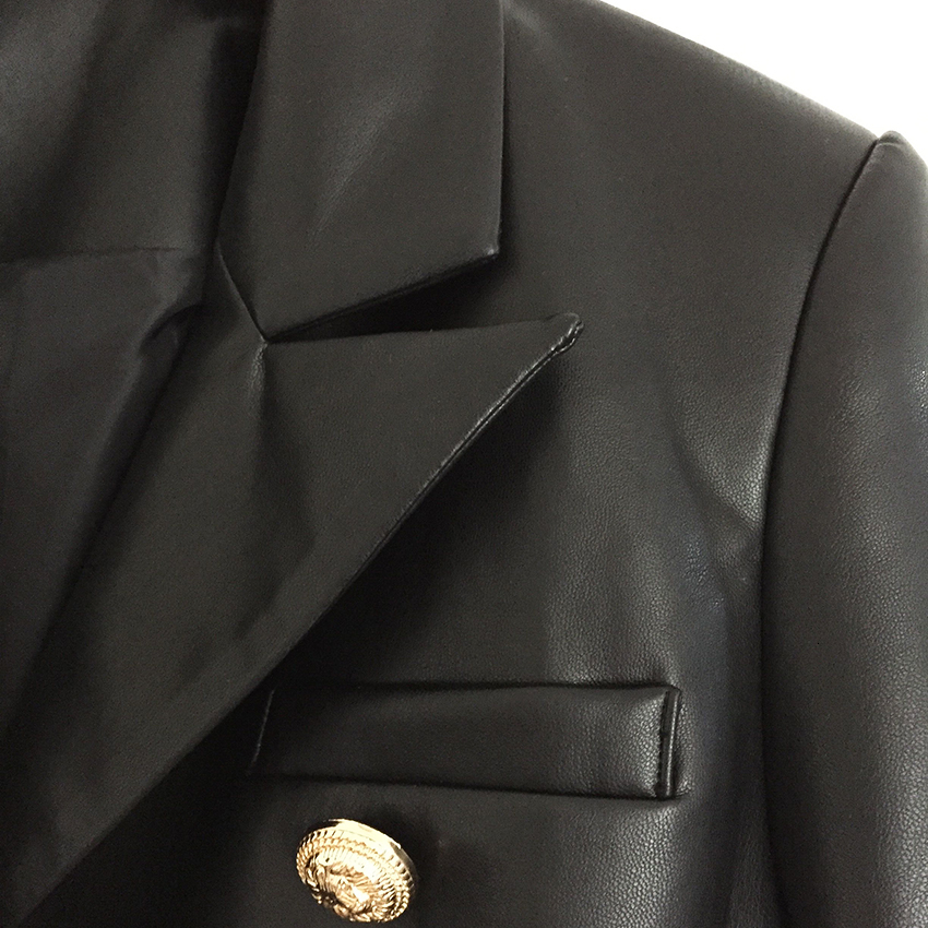 Newest Fall Winter 2019 ner Blazer Jacket Women's Lion Metal Buttons Double Breasted Synthetic Leather Blazer Overcoat CJ191201