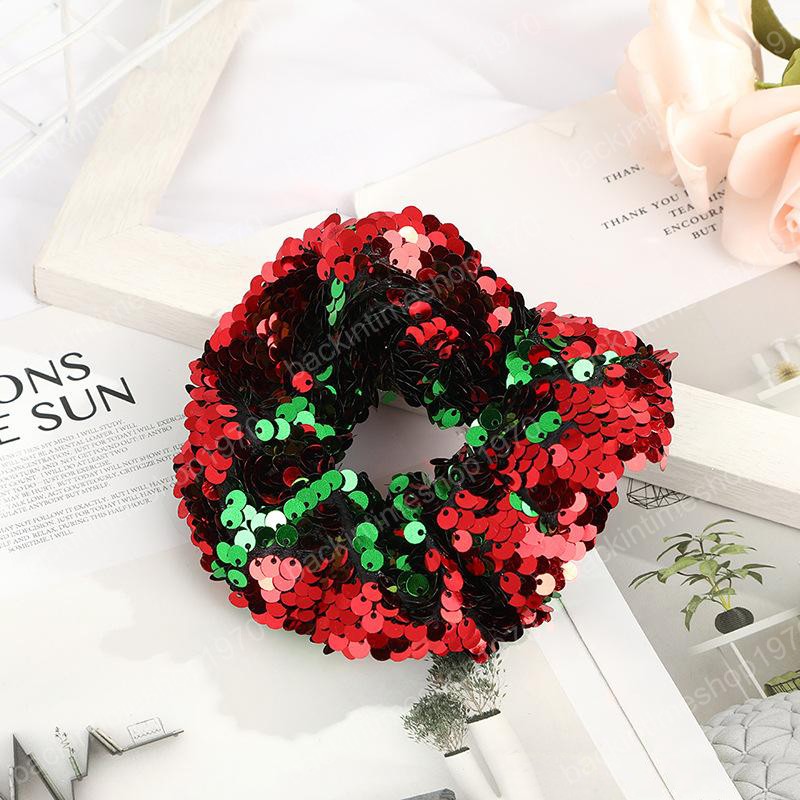 Christmas Girl Hair Scrunchy Ring Elastic Xmas Hair Bands Sequin Red Plaid Large Intestine Sports Dance Scrunchie Soft Hairband