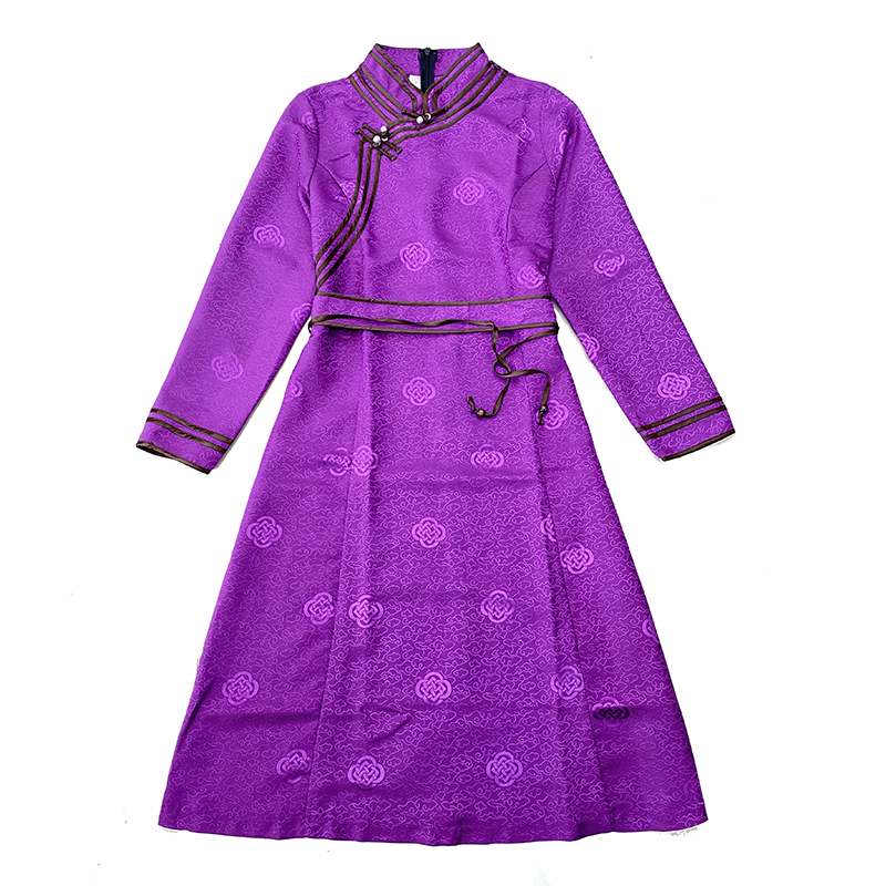 Mongolian dance stage wear long Sleeve Qipao Dress Silk blend Party Cheongsam For Women Elegant oriental ethnic clothing